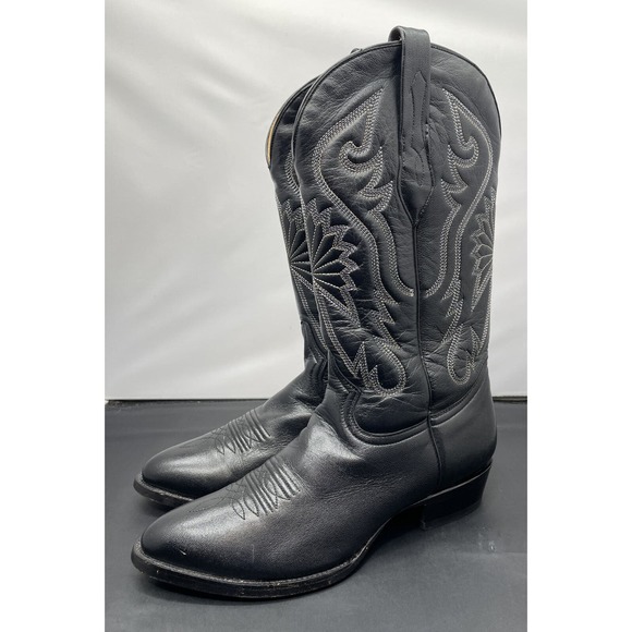 Corral Leather Cowboy Boots Black Embroidered Western Mens 8 Fast Shipping